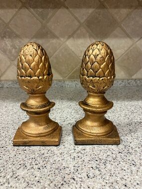 Gold Tone Cast Iron Pinecone Bookends Heavy
